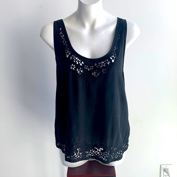 Joie Tops - Joie 100% silk black boho casual swing lace, eyelet embroidered, size M